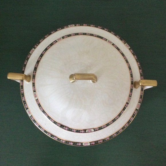 Antique 1920s HOMER LAUGHLIN Covered Serving Dish – Gold Trim Crackled Glaze EUC - Picture 3 of 16